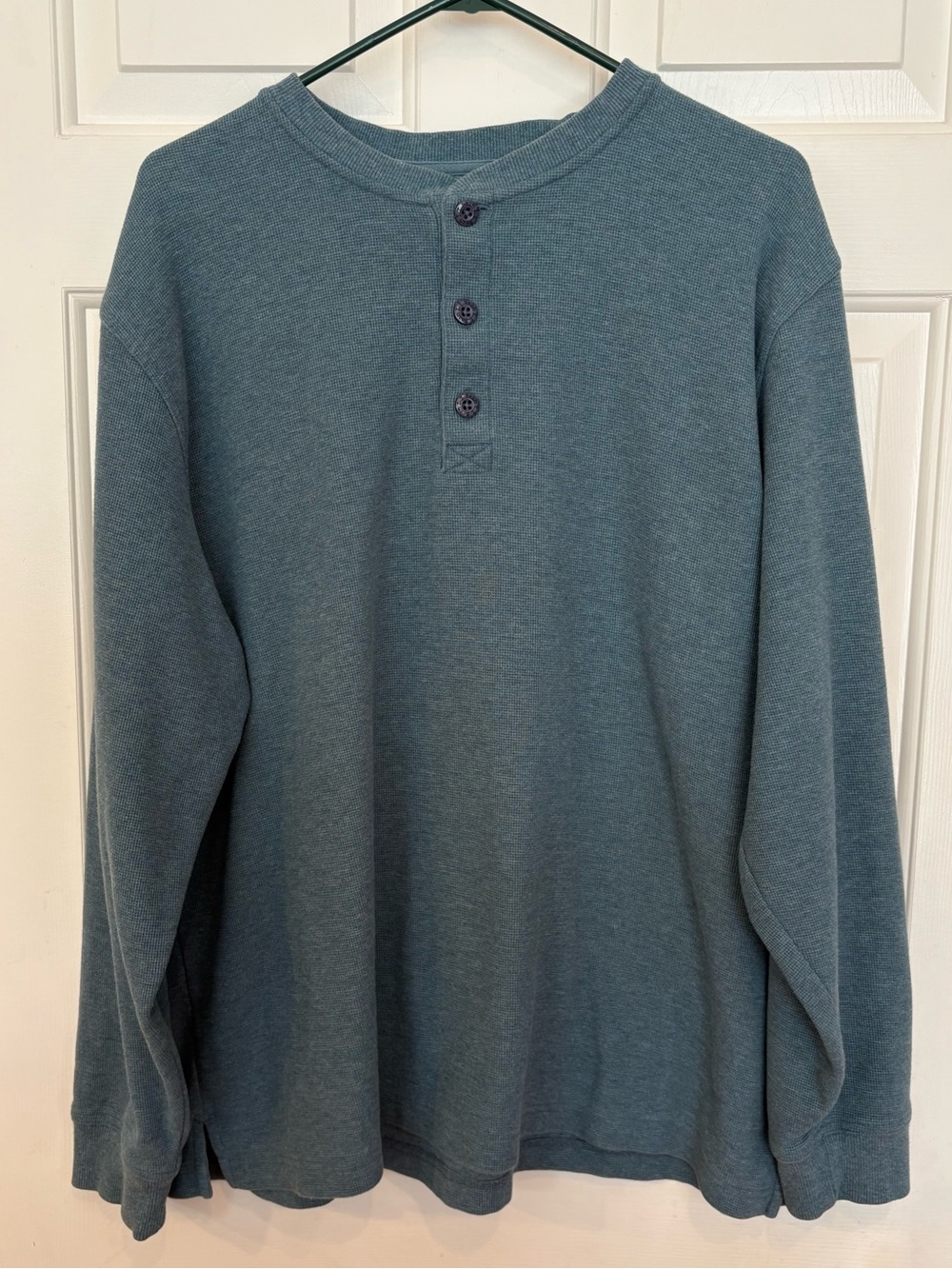 Ll Bean Shirt Mens Xl Thermal Henley Waffle Knit Navy Blue Traditional Fit